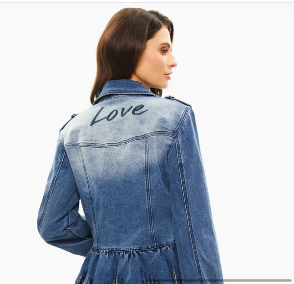 Adore Love Denim Button Down Jacket with Cut Detail