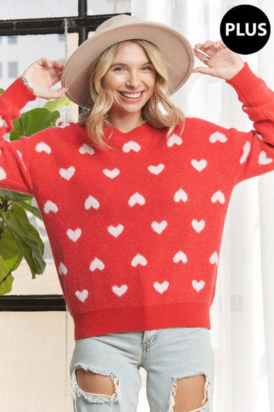 LESW3205X-1x PLUS SIZE HEART CUTESY SWEATER TOP: NAVY