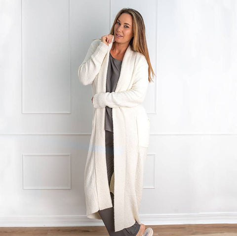 Faceplant Bamboo Plush™ Long Cardigan Robe: Ivory / Large/X-Large