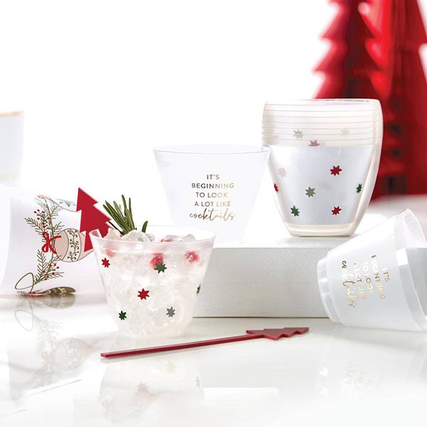 Wine Gold Foil Frost Cup - Cocktails - Set of 8: Hand Wash Only / BPA Free Plastic, Paper / 2.75" H, 9 oz
