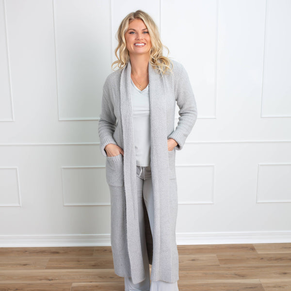Faceplant Bamboo Plush™ Long Cardigan Robe: Ivory / Large/X-Large