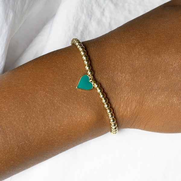 enamel heart bracelet: Gold/Teal