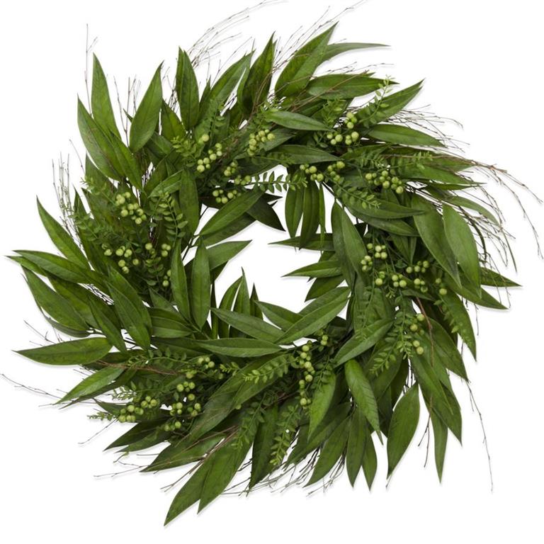 30 Inch Willow Leaf Wreath w/Green Berries