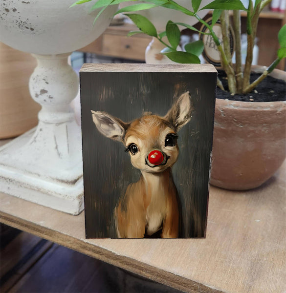 3.5x5" Printed Block Rudolph