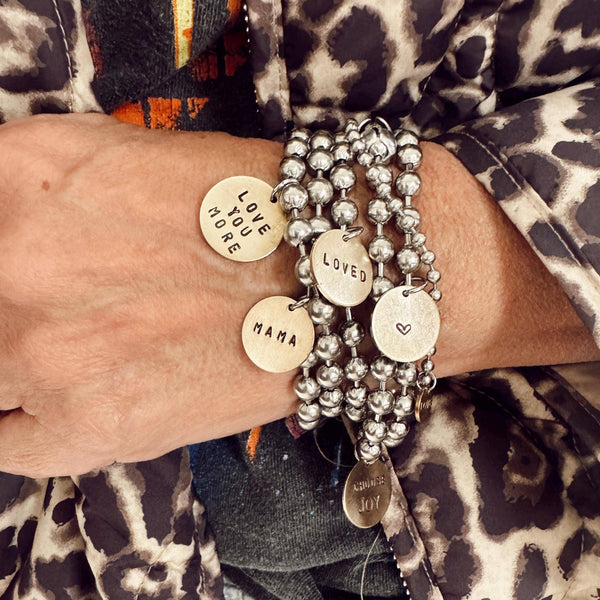Stainless Steel & Brass Coin Tag Bracelets: 7.5 / Loved