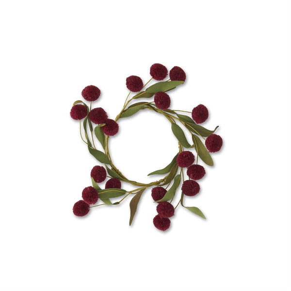 8.5" Pompom w/ Green Eva Leaves Candle