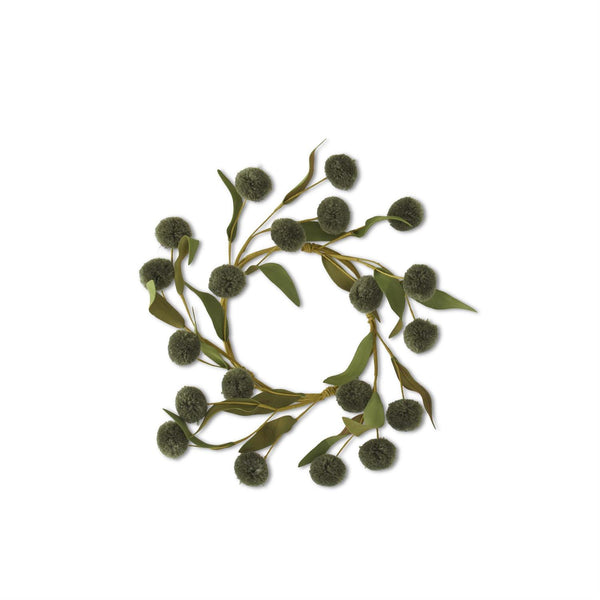 8.5" Pompom w/ Green Eva Leaves Candle