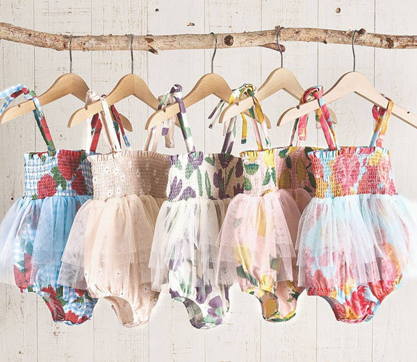 Tutu Bubble Romper - Pink Stripes + Lemons: 6-12 mo