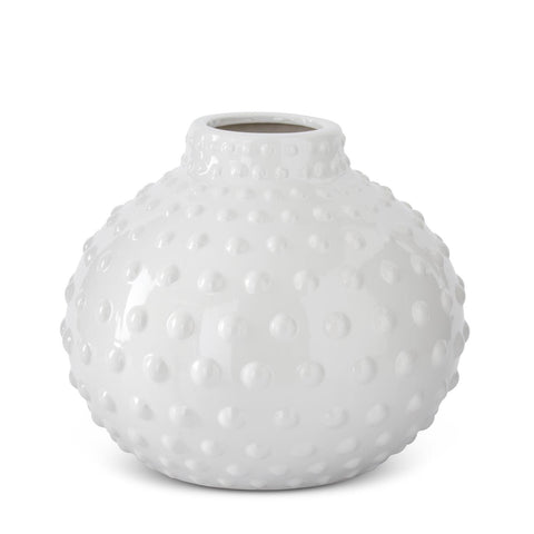 11" White Ceramic Raised Dot Vase