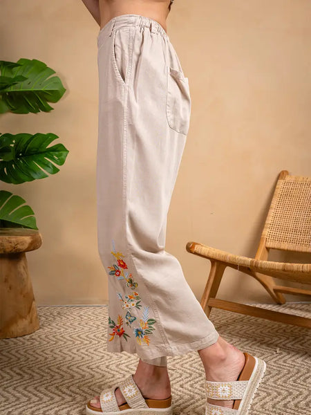 Tencel Twill Crop Pant w/ Embroidery