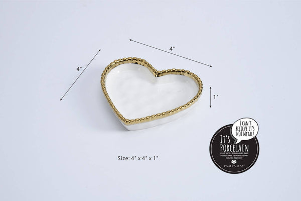 Mini Heart Dish White with Gold Trim