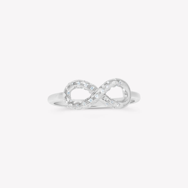 Sterling silver Infinite Hope Statement Ring showcases a pavé zirconia ichthys nestled within the infinity symbol by Rizen Jewelry