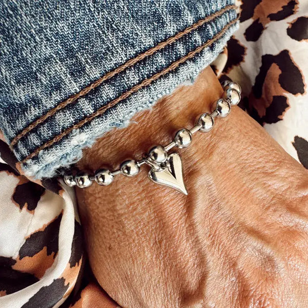 Stainless Steel Heart Bracelet : 7.5"