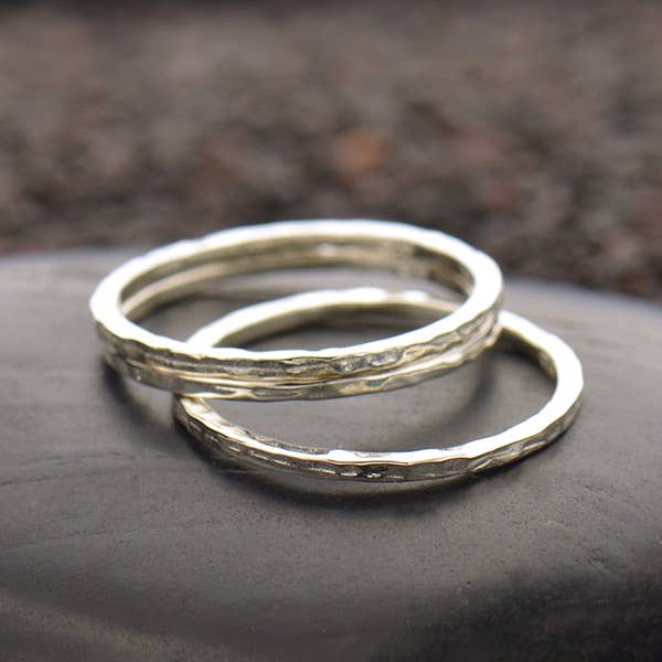Silver, Bronze or Gold Hammer Finish Stacking Rings: Sterling Silver / 9