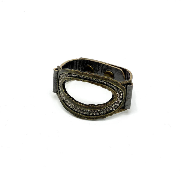 Live Edge Pave Open Center Oval Bracelet: Black w Black Diamond