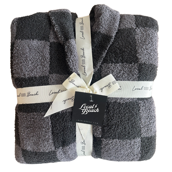 Local Beach Men's Cozy Checker Robe: Gray/Dark Gray / One Size Fits Most