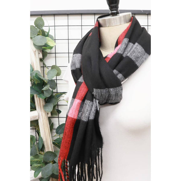 Plaid Cashmere Scarf With Tassel: BLACK / ONE