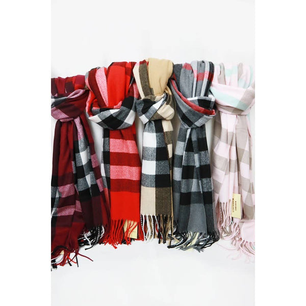 Wool Plaid Cashmere Scarf With Tassel: BLACK / ONE