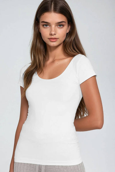 NS5135 - Cap Sleeve Scoop Neck Top: 7 White