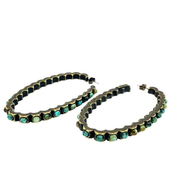 Burnished Oval Hoop Earrings: Light Turq