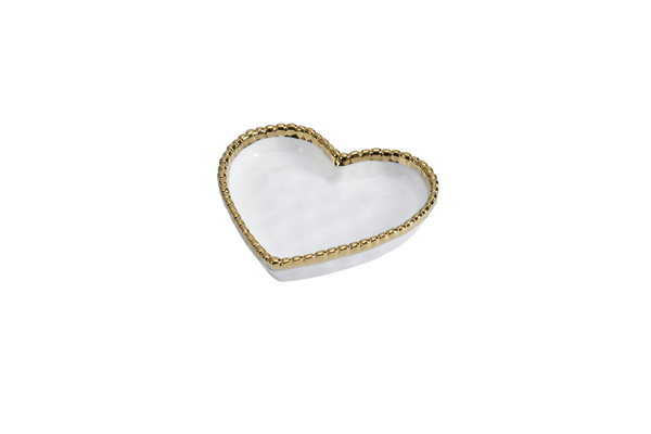 Mini Heart Dish White with Gold Trim