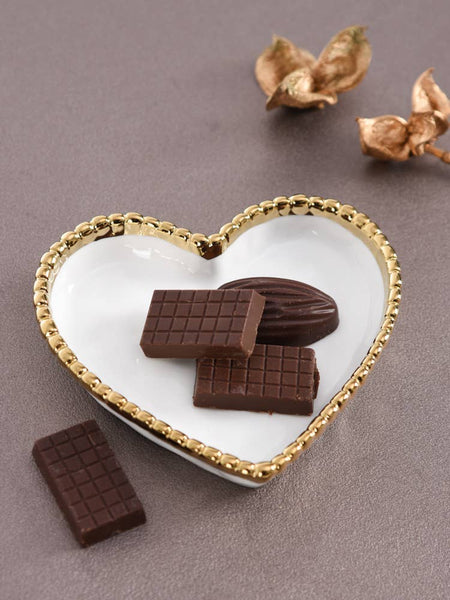 Mini Heart Dish White with Gold Trim