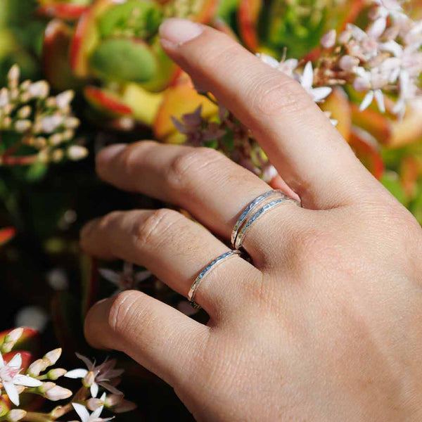 Silver, Bronze or Gold Hammer Finish Stacking Rings: Sterling Silver / 9