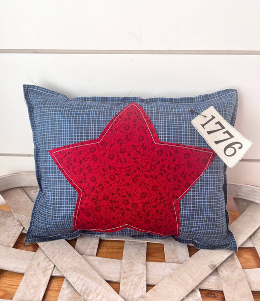 4th of July Star Primitive Farmhouse Pillow | Red Floral