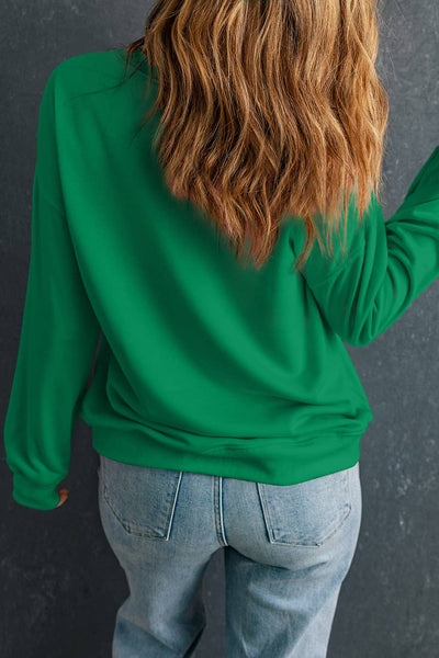 LDC St Patricks Clover Bow Printed Drop Shoulder Sweatshirt: Dark Green / M