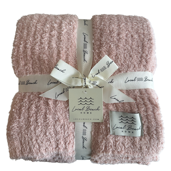 Solid Ribbed Luxe Home Cozy Blanket: Cream