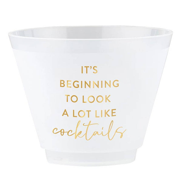 Wine Gold Foil Frost Cup - Cocktails - Set of 8: Hand Wash Only / BPA Free Plastic, Paper / 2.75" H, 9 oz