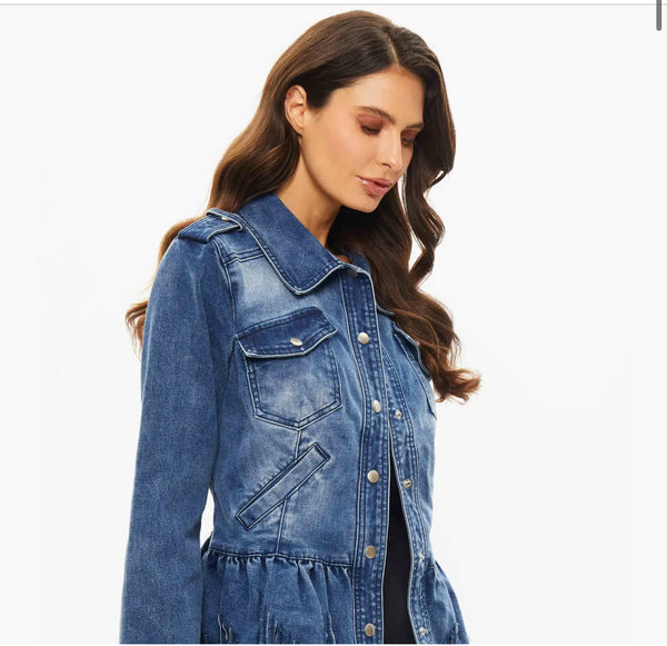 Adore Love Denim Button Down Jacket with Cut Detail