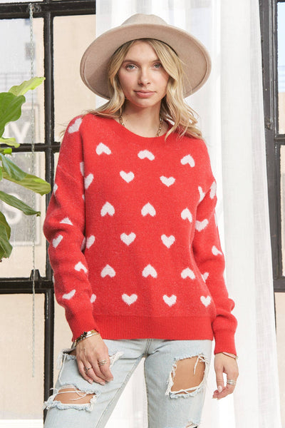 LESW3205X- 3x PLUS SIZE HEART CUTESY SWEATER TOP: NAVY