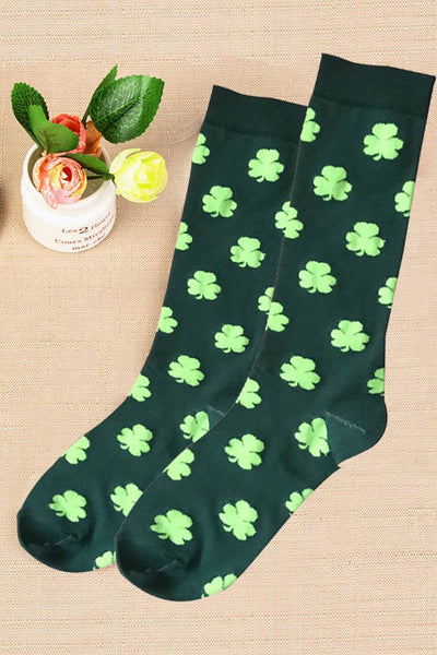 LDC St Patricks Clover Print Tube Socks: Dark Green
