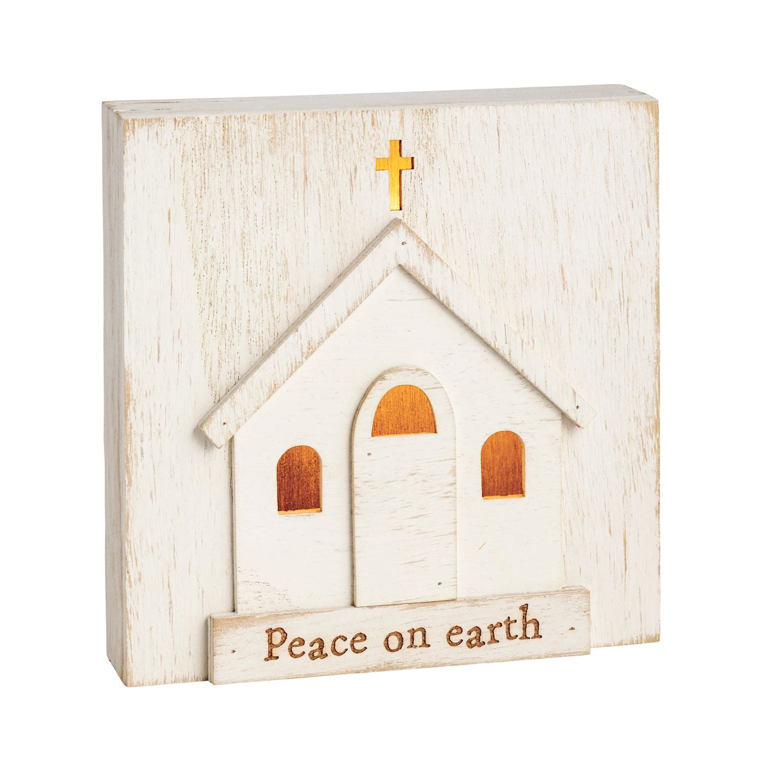 Peace On Earth Light-Up Church Wooden Block