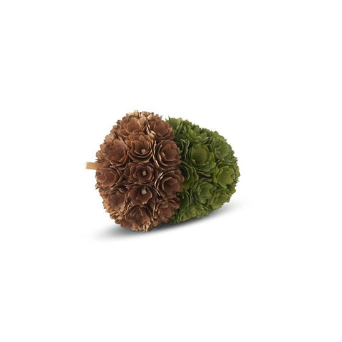 6.5 Inch Green & Brown Shaved Wood Acorn