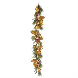 72 Inch Pine Oak & Maple Leaves Garland w/Orange