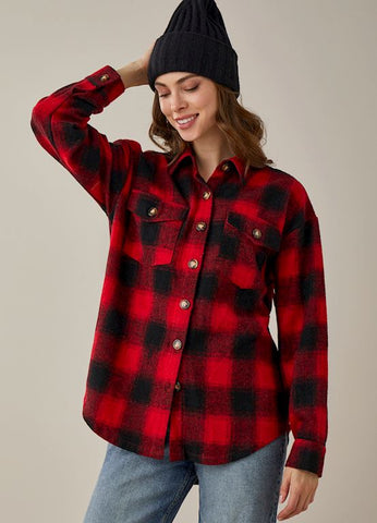 Curvy Fringe Shacket, plaid