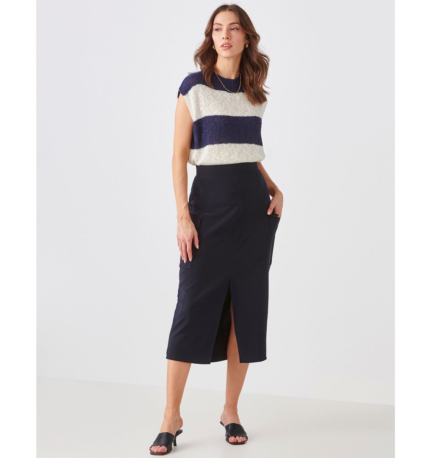Slit Cargo Midi Skirt, Navy