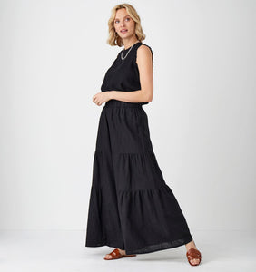 Linen Blend Wide Leg Pant, Black