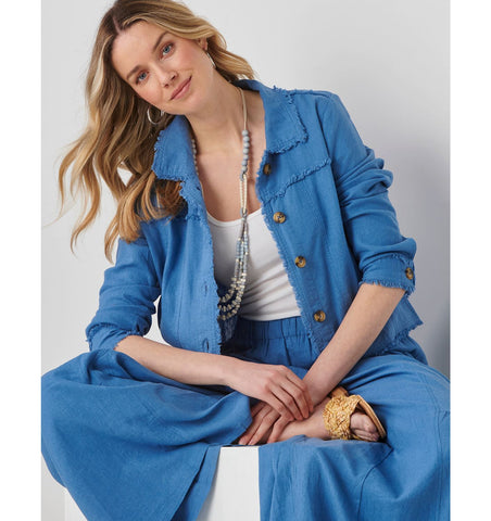 Relaxed Linen Blend Jacket, Blue