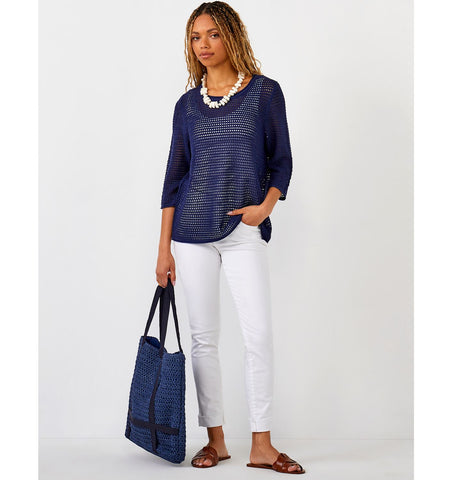 Knit Mesh Sweater, Navy
