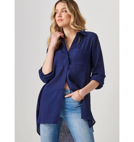 Crinkled Button Down Shirt, Navy