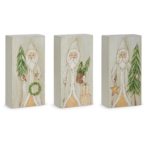 8" Natural Santa with Tree Block,Assorted