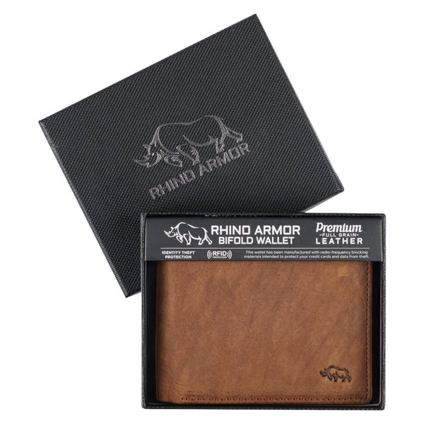 Genuine Leather Wallet Rhino Armor Dk Brown