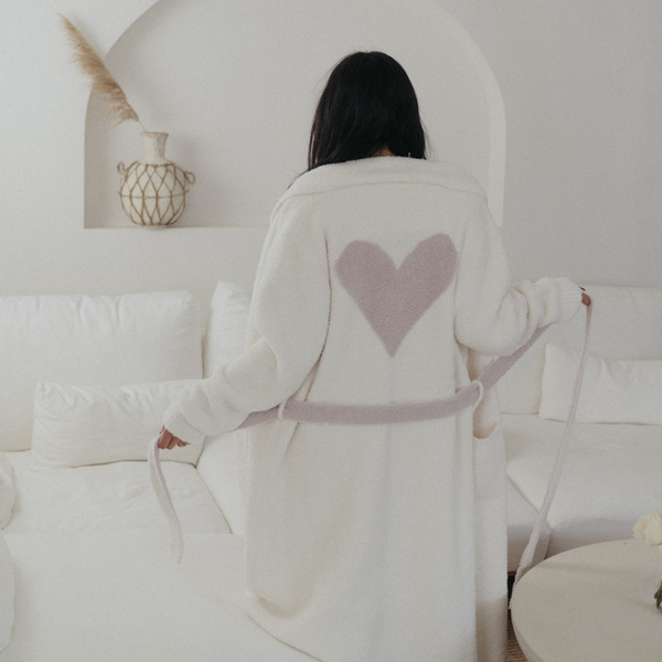 Local Beach Love Collection Heart Luxe Robe: Cream/Black / One Size Fits Most