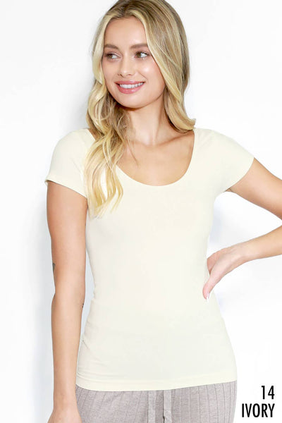 NS5135 - Cap Sleeve Scoop Neck Top: 7 White