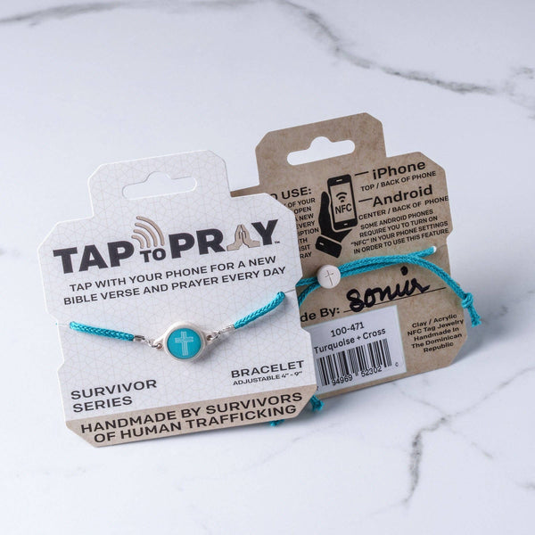 Tap To Pray® Survivor Series Bracelet: Onyx + Cross