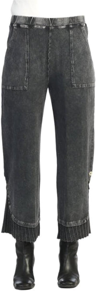 Jess & Jane Mineral Washed Pants with Rib Contrast & Button Accent