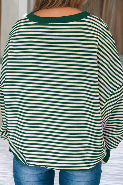 LDC St Patrick Clover Patch Sequin Graphic Blouse: Green Stripe / M